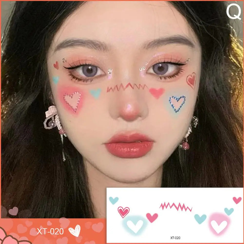 Love Heart Face Temporary Tattoos – Waterproof Party Stickers Temporary Face Tattoos Oasis Select Q