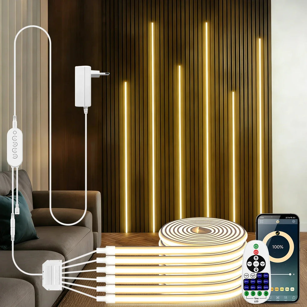 Smart Bluetooth APP Control LED Neon Light Dimmable,with Music Mode 24V RF Remoter,for Slat Grille Wood Wall Backlight Decor Oasis Select