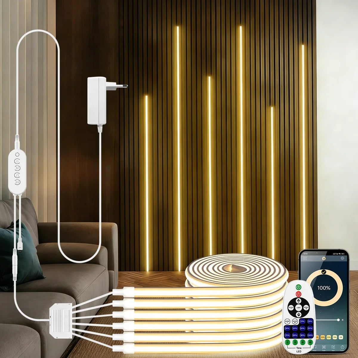 Smart Bluetooth APP Control LED Neon Light Dimmable,with Music Mode 24V RF Remoter,for Slat Grille Wood Wall Backlight Decor Oasis Select