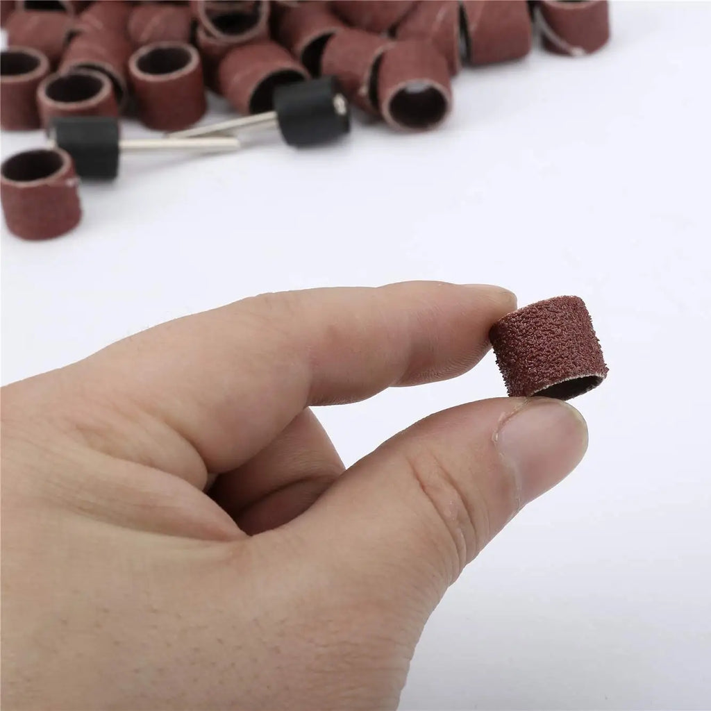 100Pcs 80# Sanding Drum Sleeves 12.5mm with 2Pcs Rubber Mandrels 3.17mm Shank Rotary Tool for Wood Metal DIY Polishing Grinding Oasis Select