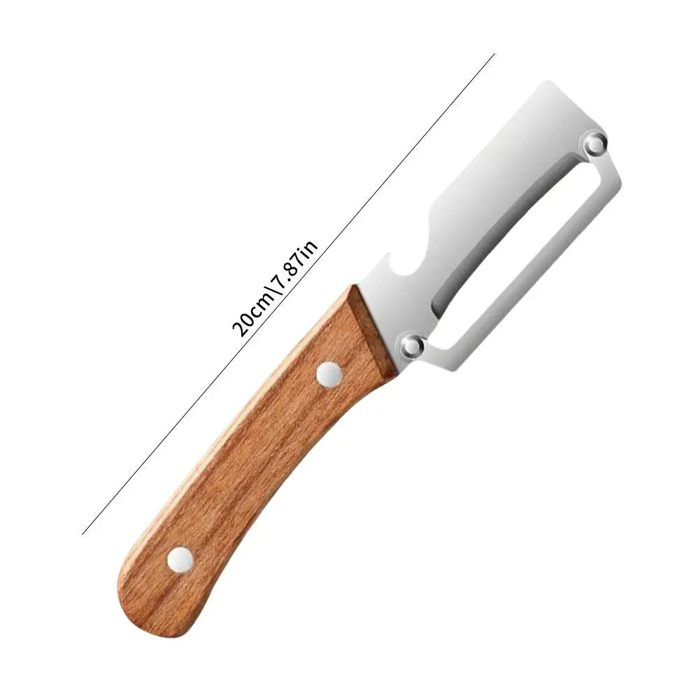 Stainless Steel Peeler Vegetable Fruit Peeling Tool Bottle Opener With Ergonomic Wooden Handle Multifunction Kitchen Tool Oasis Select