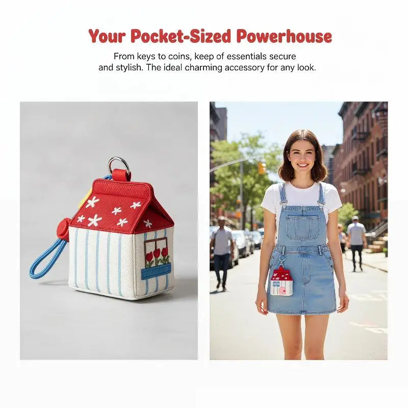 Red House Earphone Coin Storage Bag Keychain Pendant High Aesthetic Value Car Decoration Gifts Youth Campus Style Oasis Select
