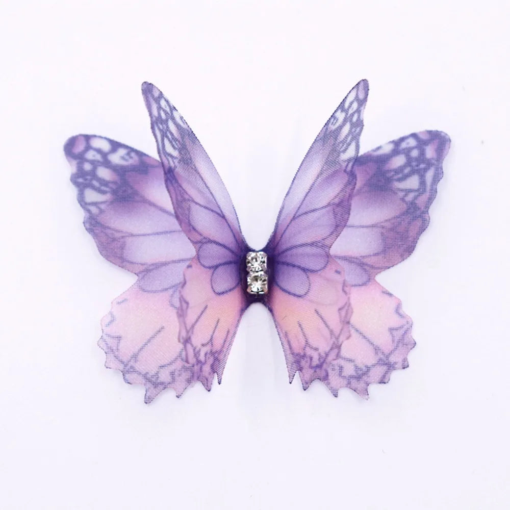50Pcs 3D Organza Fabric Butterfly Appliques Double-layer Gradient Color Simulation Mesh Butterfly Patch Translucent Oasis Select