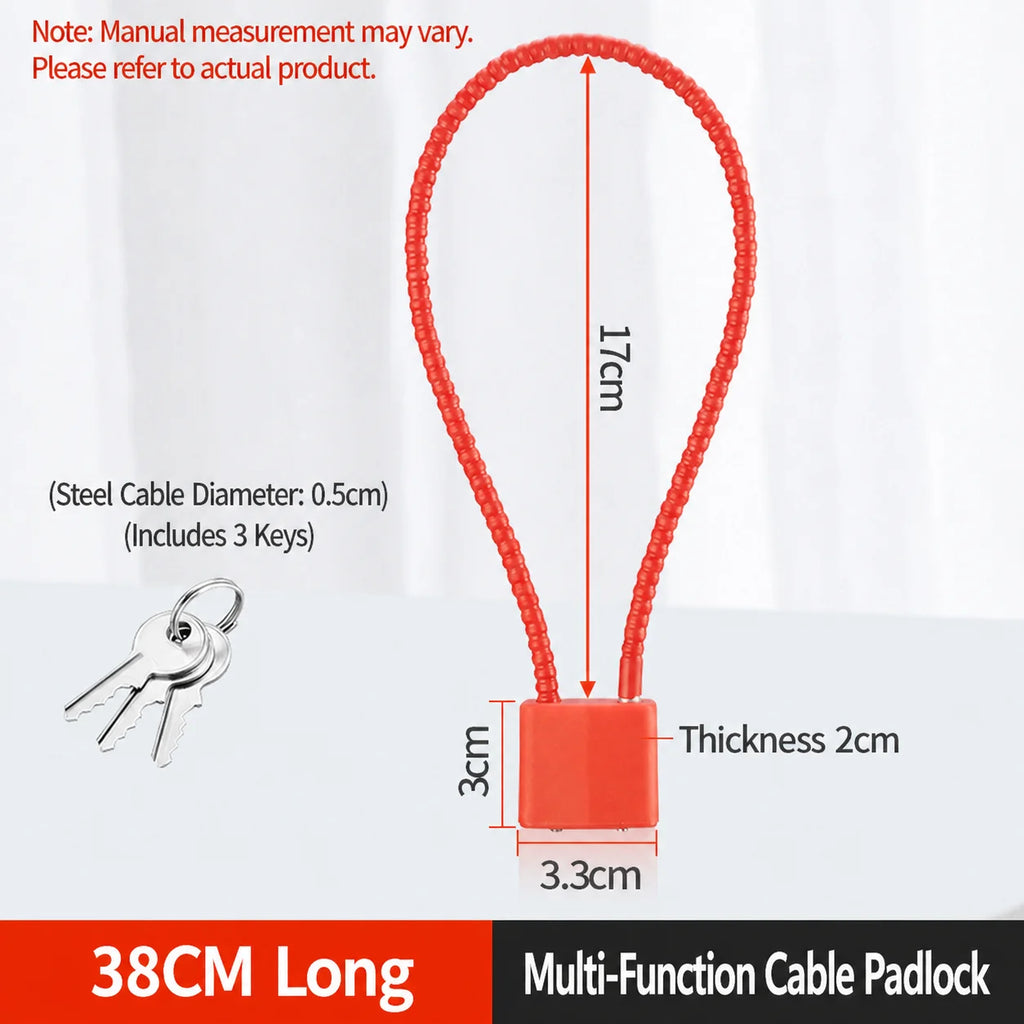 Extension Wire Rope Cable Padlock Cabinet File Cabinet Expansion Padlock Wire Lock Anti-theft Padlock Oasis Select E-Red-Single opening