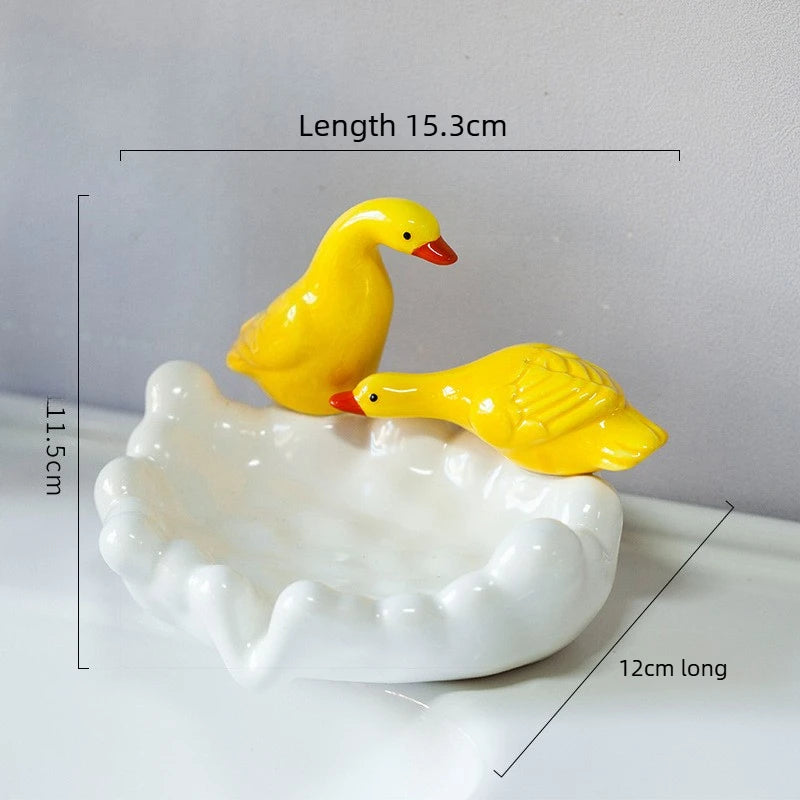 1pc Cute Duck Ceramic Soap Dish Decorative Soap Holder Craft Ornament Bathroom Counter Washroom Daily Storage Decor Accessory Oasis Select B