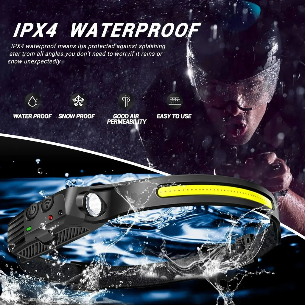 COB Headlight Running Light Fishing Headlight Type-C Rechargeable Inductive Outdoor Work LED Light Oasis Select