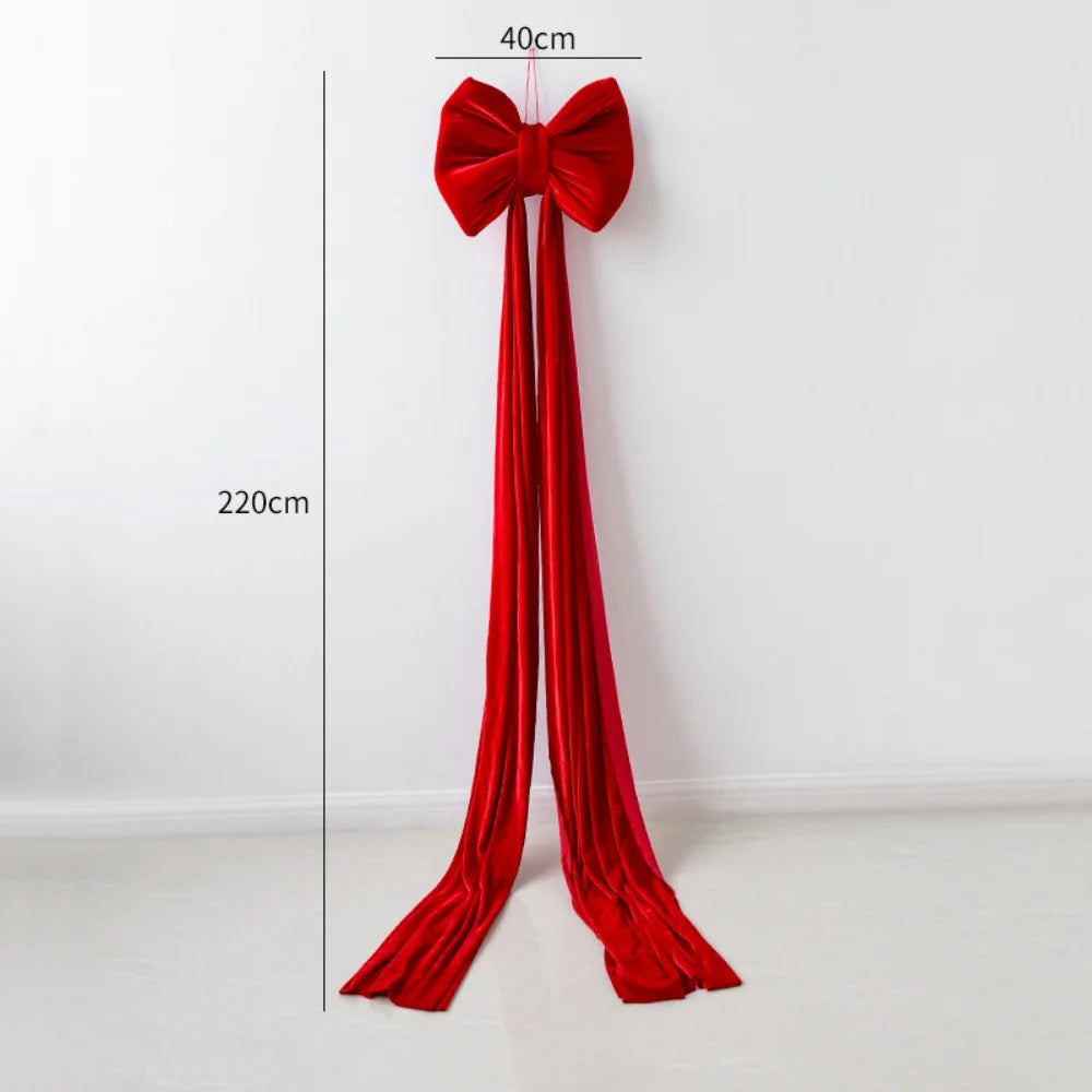 Super Large Christmas Bow Pendant Red Velvet Xmas Tree Bowknot Pendant Ornaments for Home Decor New Year Party Gifts Decoration Oasis Select 220cm Red