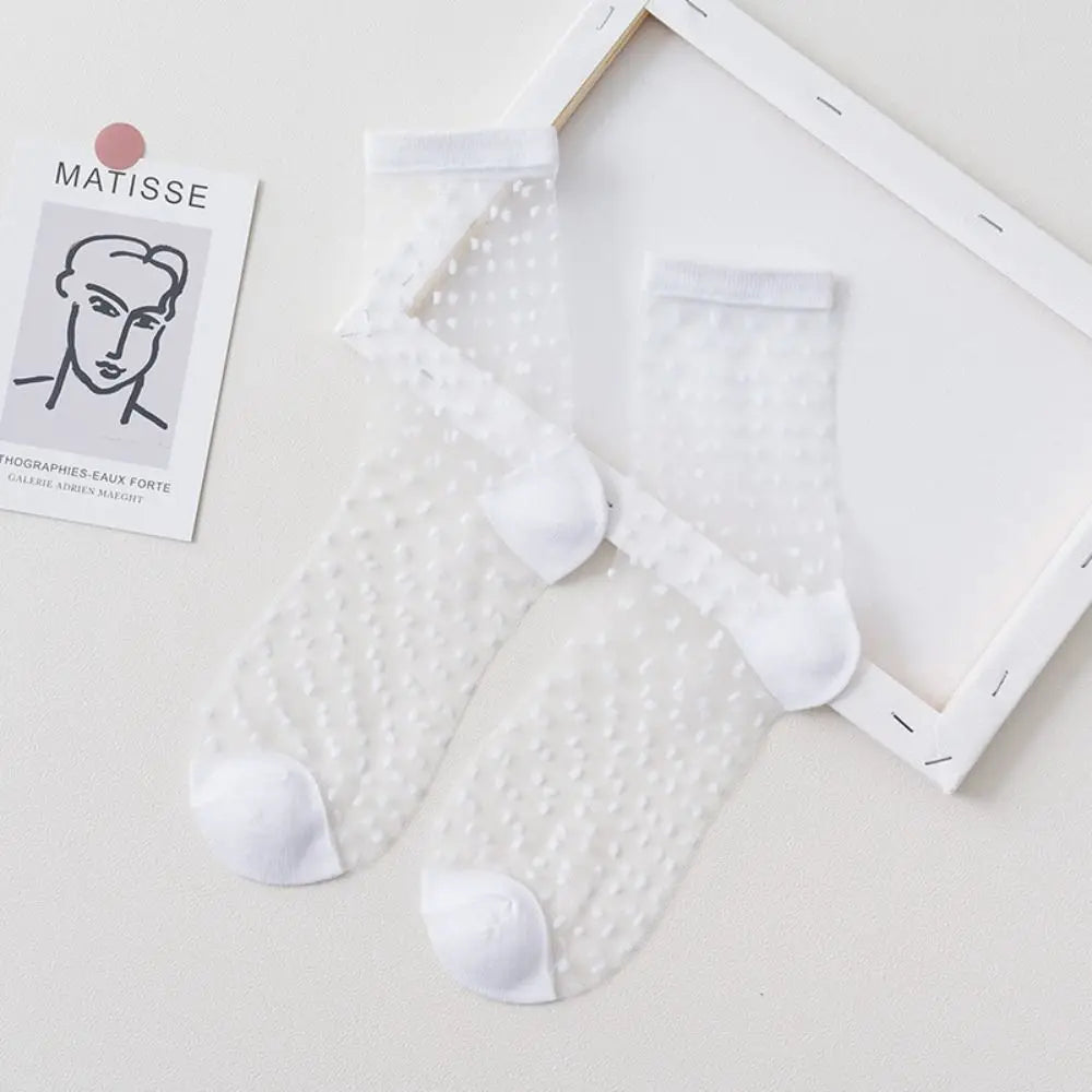 Women Ladies Socks Fashion Sheer Mesh Glass Silk Socks Ultrathin Transparent Crystal Lace Fabulous Elastic Summer Ankle Socks Oasis Select A