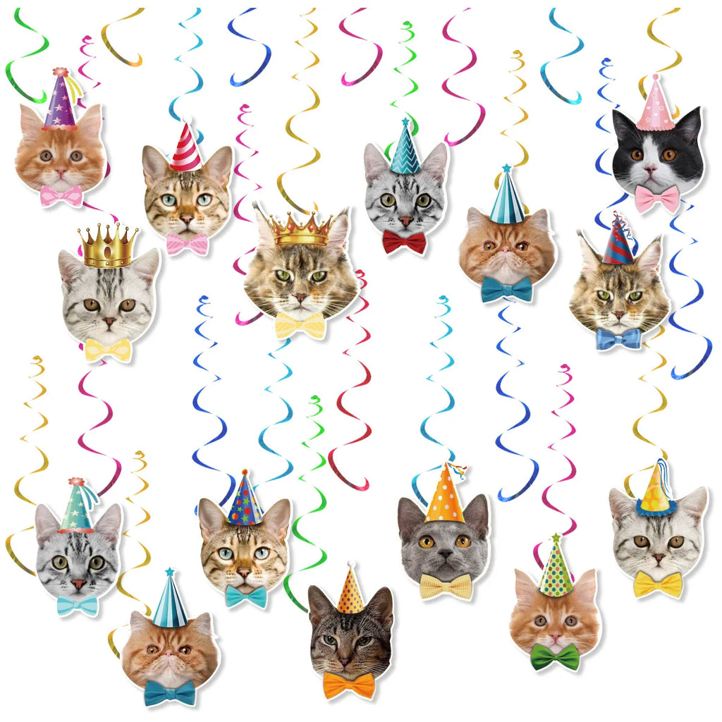 Cat Party Decor Must - Haves: Spiral Cat Head Hanging Cards - Perfect for Pet Cat Gathering Decor Oasis Select 30 double-sided card