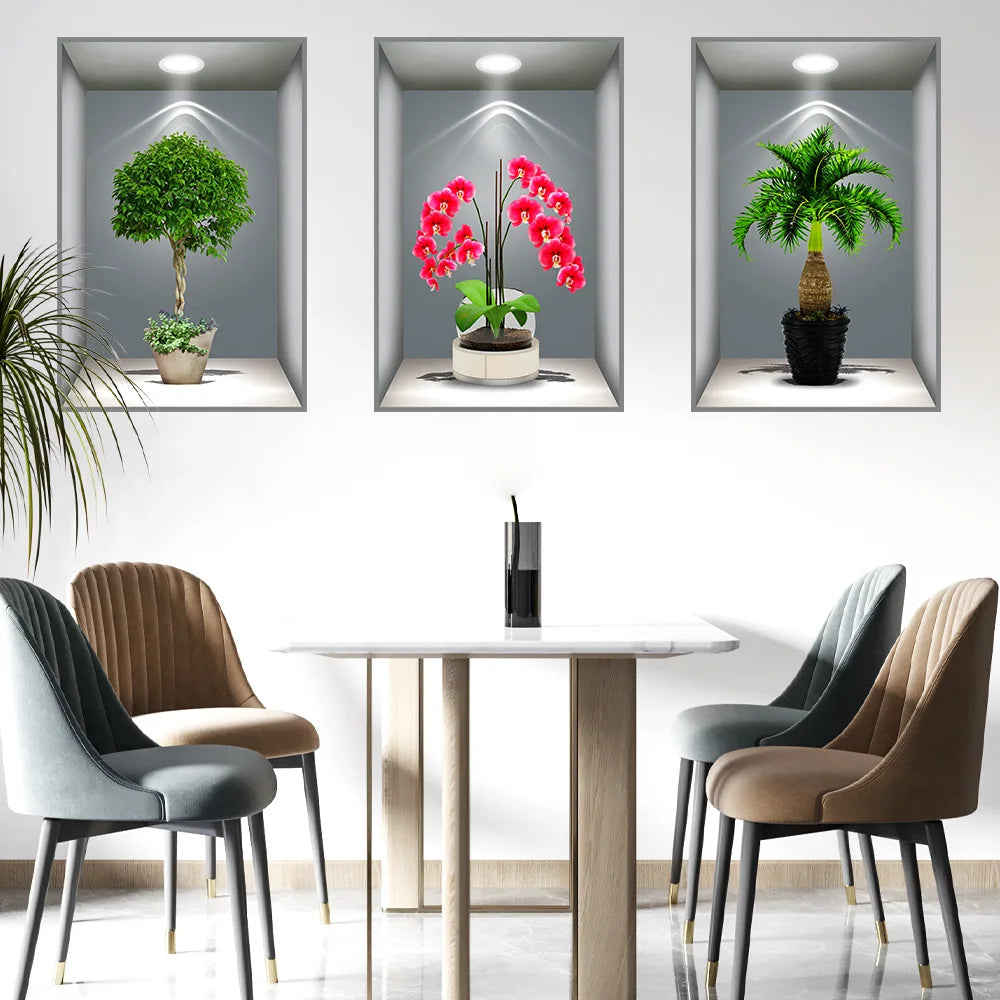 3D effect potted triptych posters hallway staircase decorative painting hotel restaurant wall plant stickers Oasis Select 12 40cm x 60cm