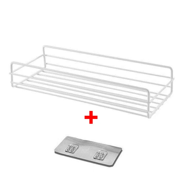 Iron Shelf Wall Mounted Organiser Kitchen Home Spice Storage Rack Bathroom Storage Drainage Rack Bathroom Kitchen Accessories Oasis Select White A