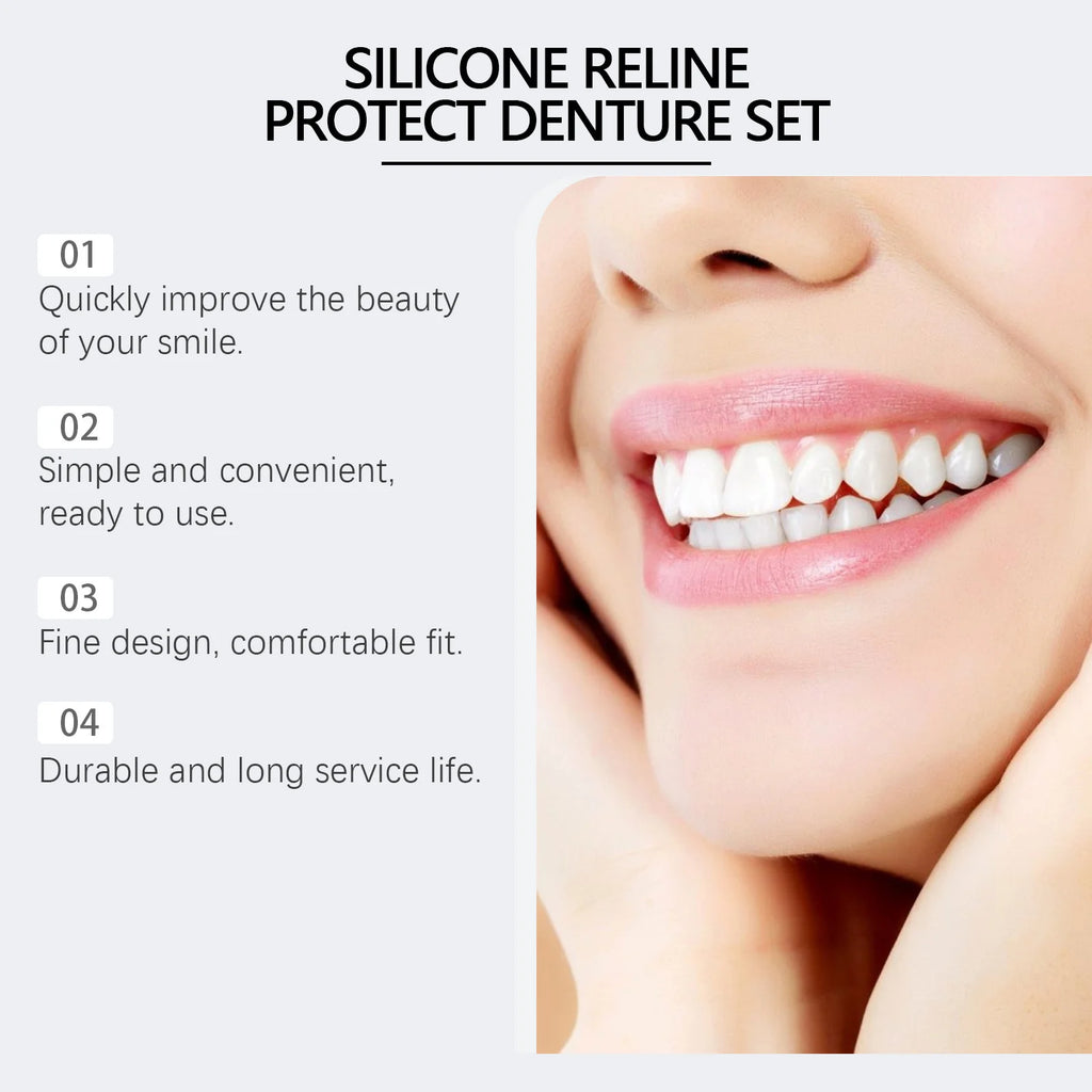 Adjustable False Teeth Kit Temporary Whiten Denture Upper Lower Veneers Comfortable Braces Natural Portable Silicone Fake Teeth Oasis Select