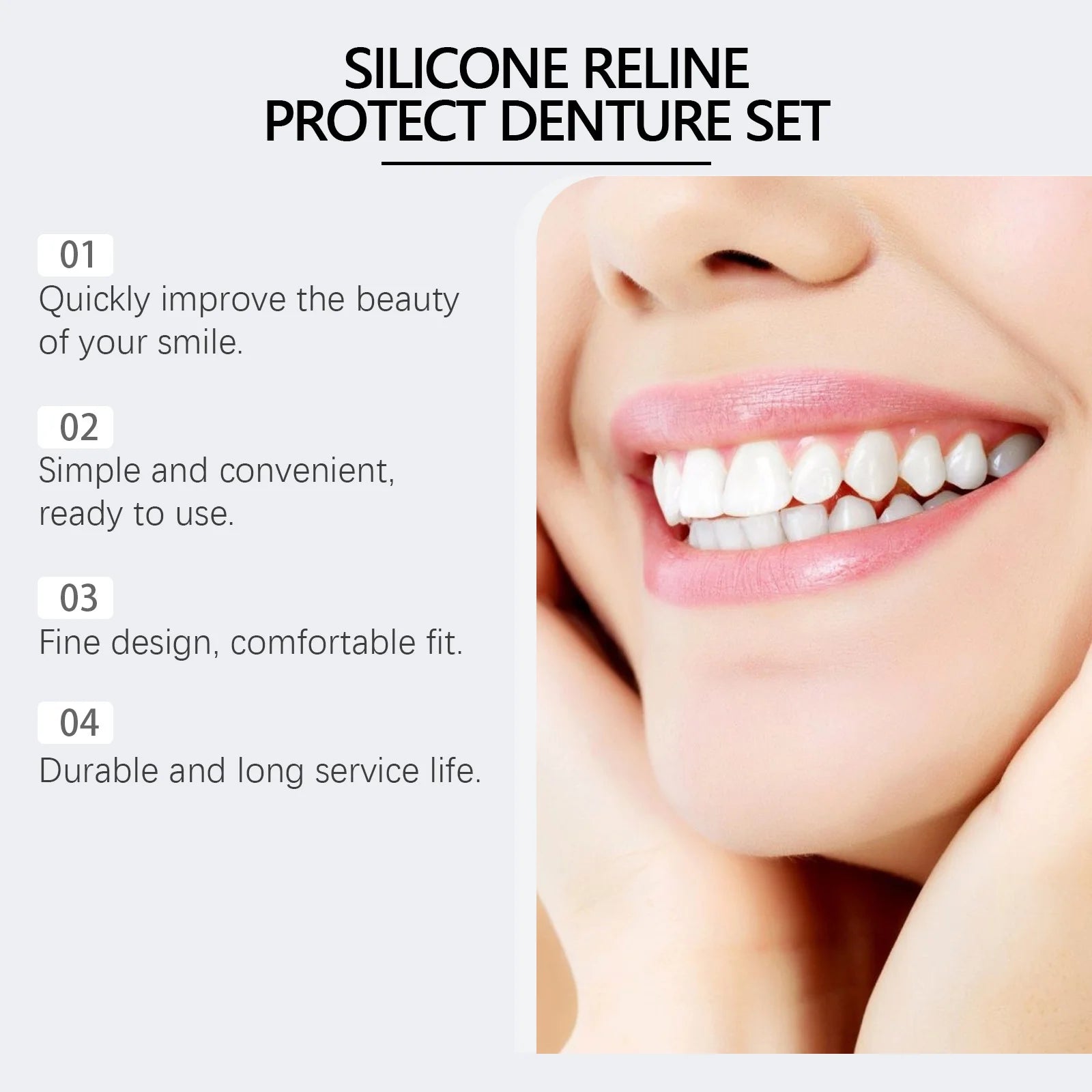 Adjustable False Teeth Kit Temporary Whiten Denture Upper Lower Veneers Comfortable Braces Natural Portable Silicone Fake Teeth Oasis Select