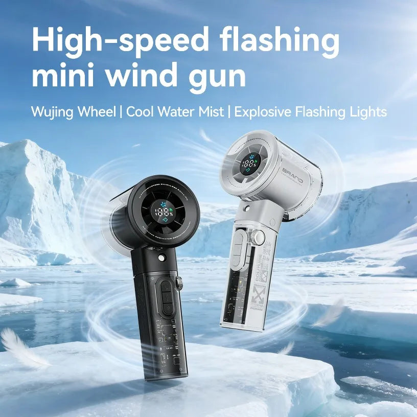 Transparent Handheld Spray Fan, 100-Speed Dial Cooling Fan with AI LED Display 10H Battery Mist Fan for Concerts Travel Office Oasis Select