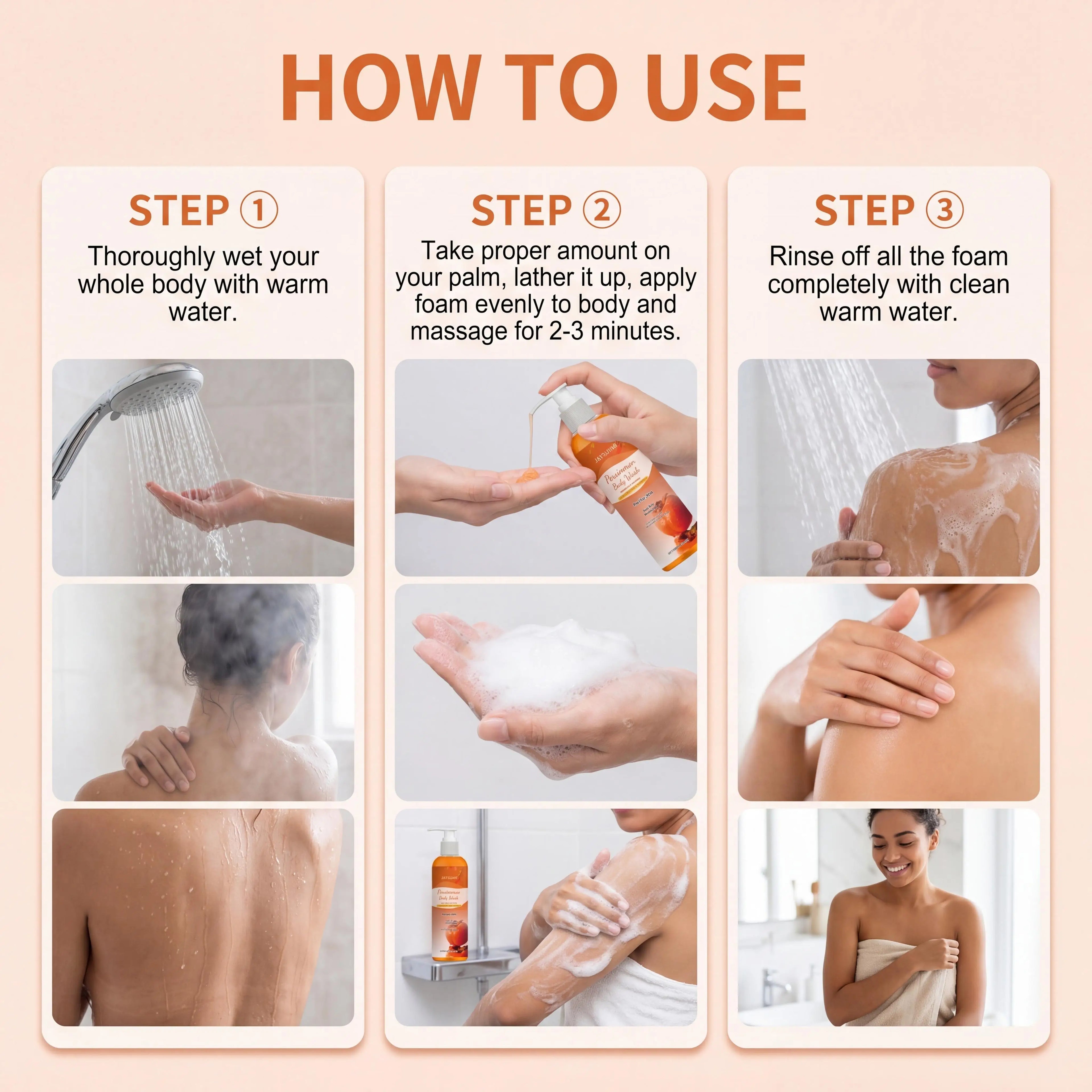 Persimmon Shower Gel Gentle Cleansing Deodorizing Exfoliating Maintain Skin Comfort Long Lasting Oil Control Fragrant Body Wash Oasis Select