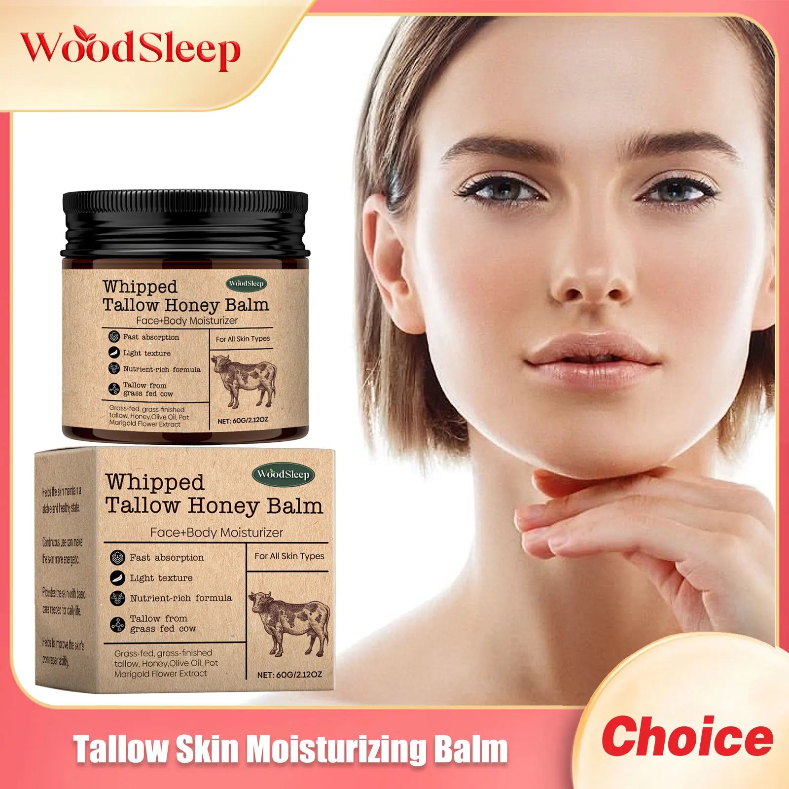 Tallow Skin Moisturizing Balm Improve Smoothing Shrink Pores Fade Fine Lines with Honey All Season Face Brightening Care Cream Oasis Select