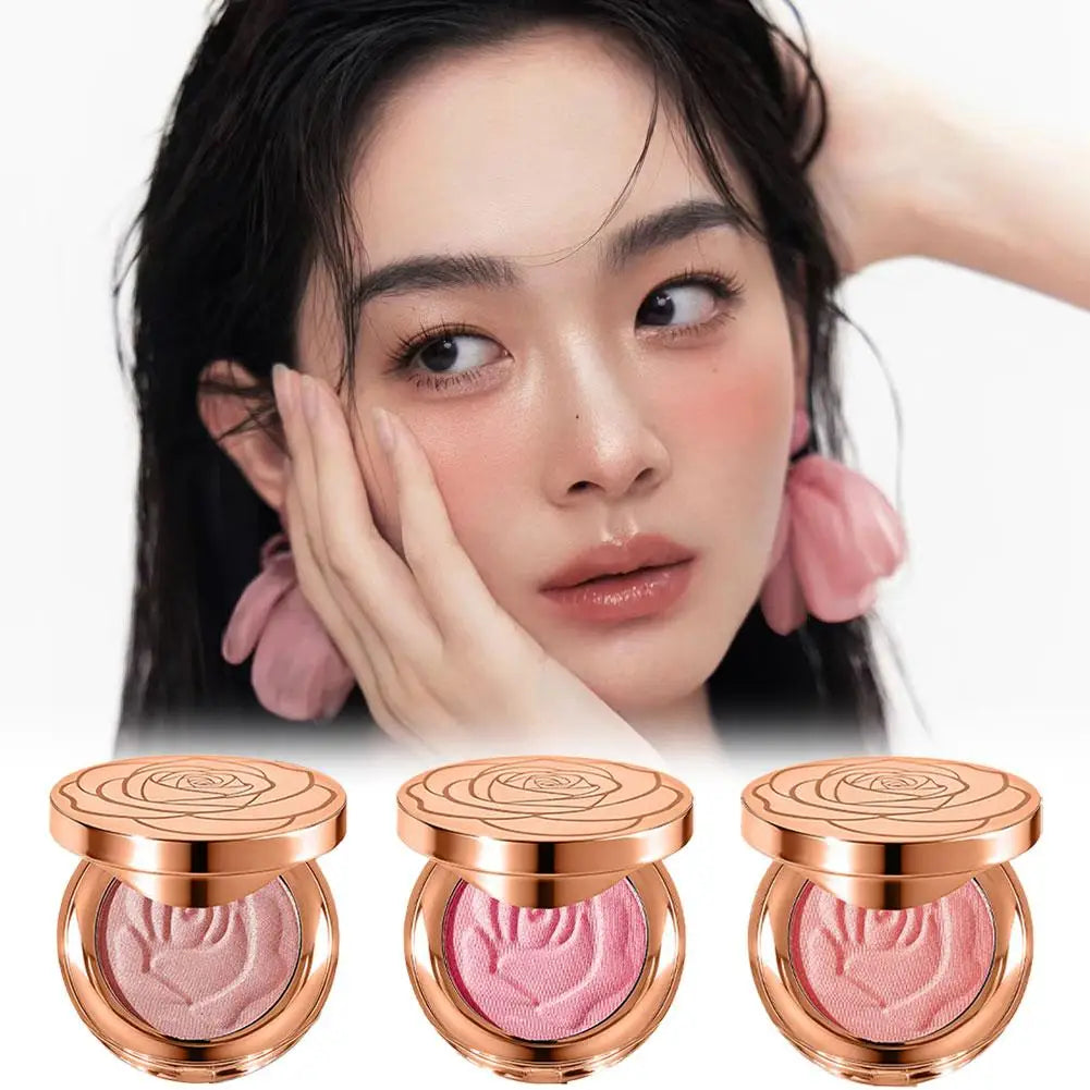 Rose Embossed Blush Powder, Shimmery Finish, 3 Colors Shades Available, Floral Texture Design, Ideal for Daily Face Makeup Oasis Select