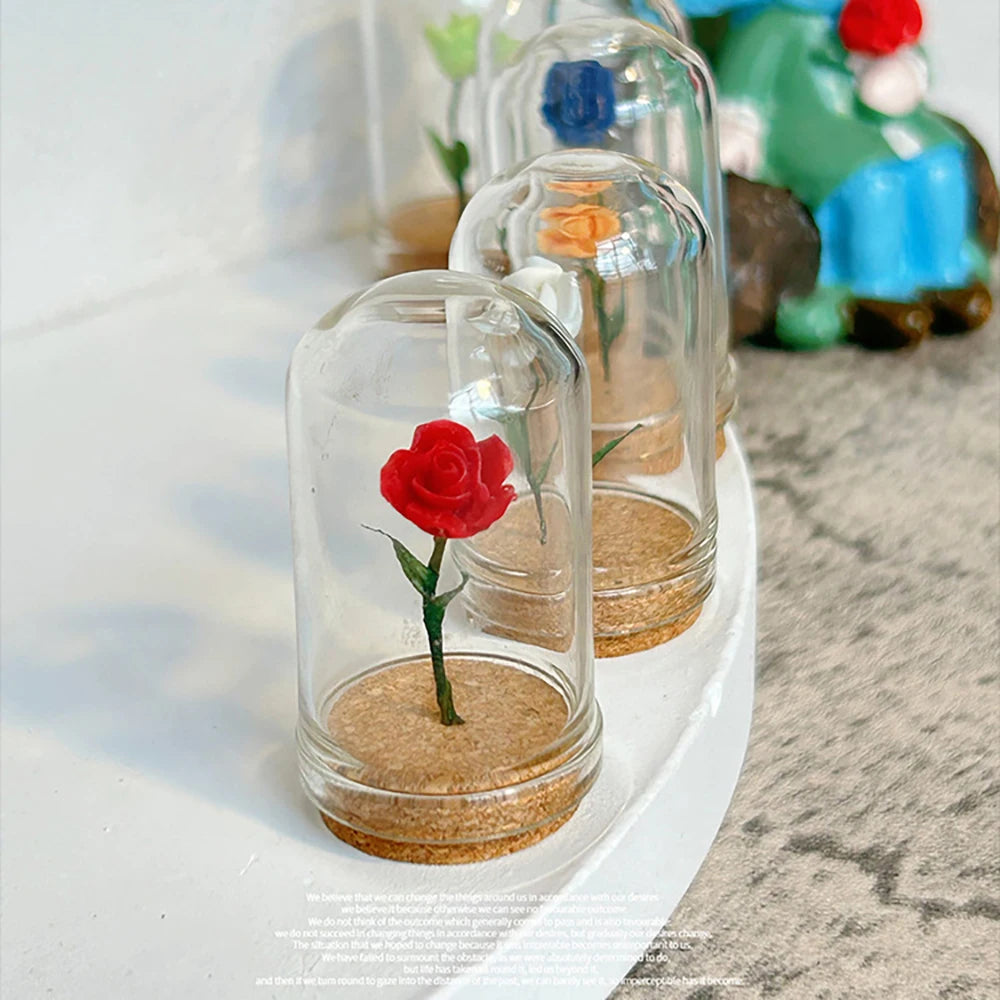 1/5 PCS Rose Under Glass Cloche – 1:12 Miniature for Dollhouse, Fairy Garden Paths & Micro Landscapes, Mini Simulation Models Oasis Select