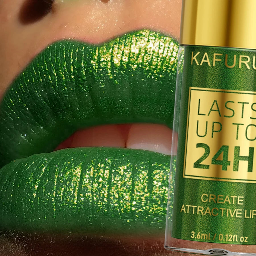 KAFURUX Green Glitter Lip Gloss – Metallic Liquid Lipstick