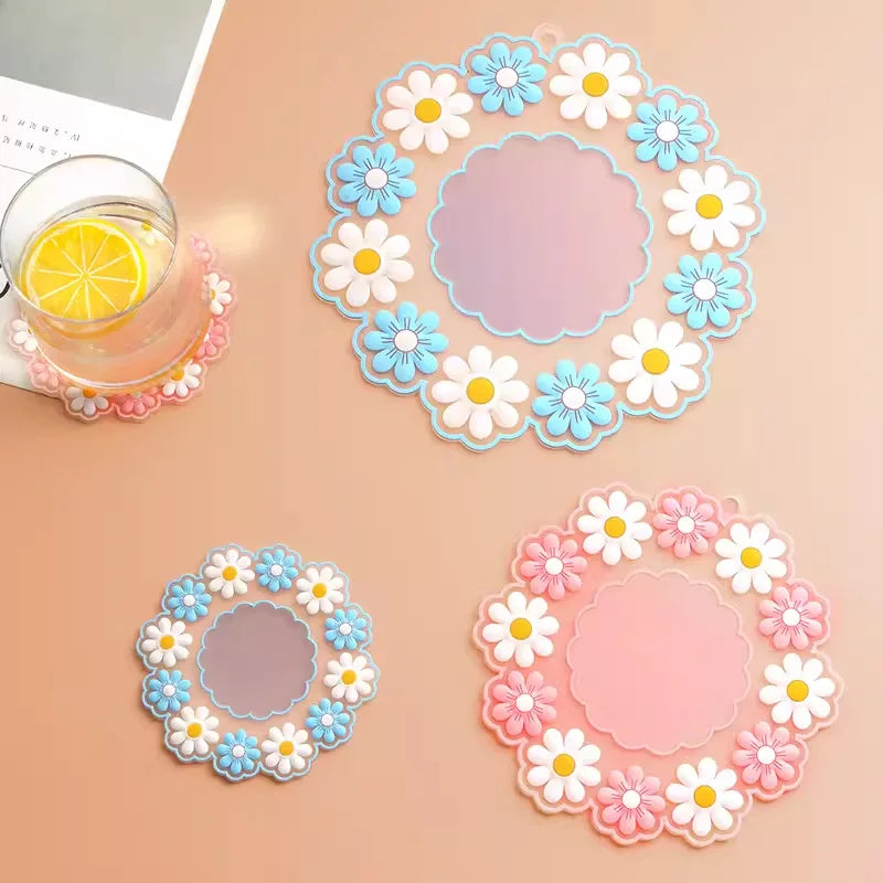 1 set Flower Silicone Heat Insulation Mat Daisy Coaster Pot Bowl Plate Pad High Temperature Resistant Non Slip Table Placemat Oasis Select