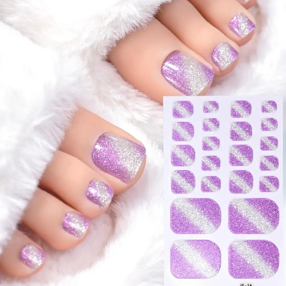 Gradient Glitter Toenail Stickers – Full Nail Wraps 22 Pcs Nail Art Stickers Oasis Select NL-JF-24