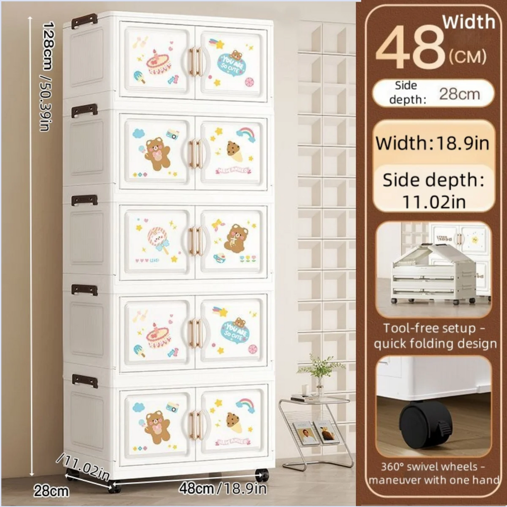 18.9 Inch Cartoon Foldable Storage Box,1-6 Tier Heavy-Duty Rolling Organizer,2 Colors for Bedroom/Living Room/Kitchen/Study Oasis Select 5 Layer Bear