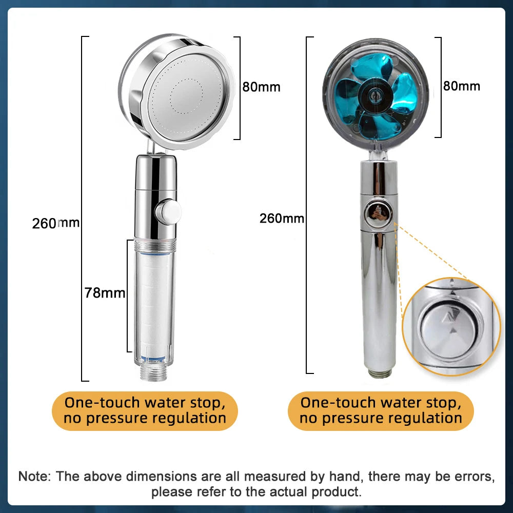 Powerful Pressurized Shower Set Fan Filter Showerhead One Touch Water Stop Sprayer Water Saving Handheld Showerheads Oasis Select