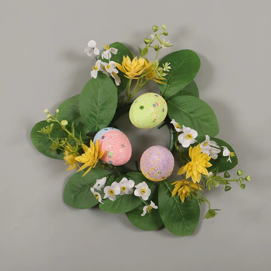 Easter Egg Flower Wreath Artificial Flowers Butterfly Candlestick Wreaths Garland Candle Holder Ring Table Home Party Decoration Oasis Select