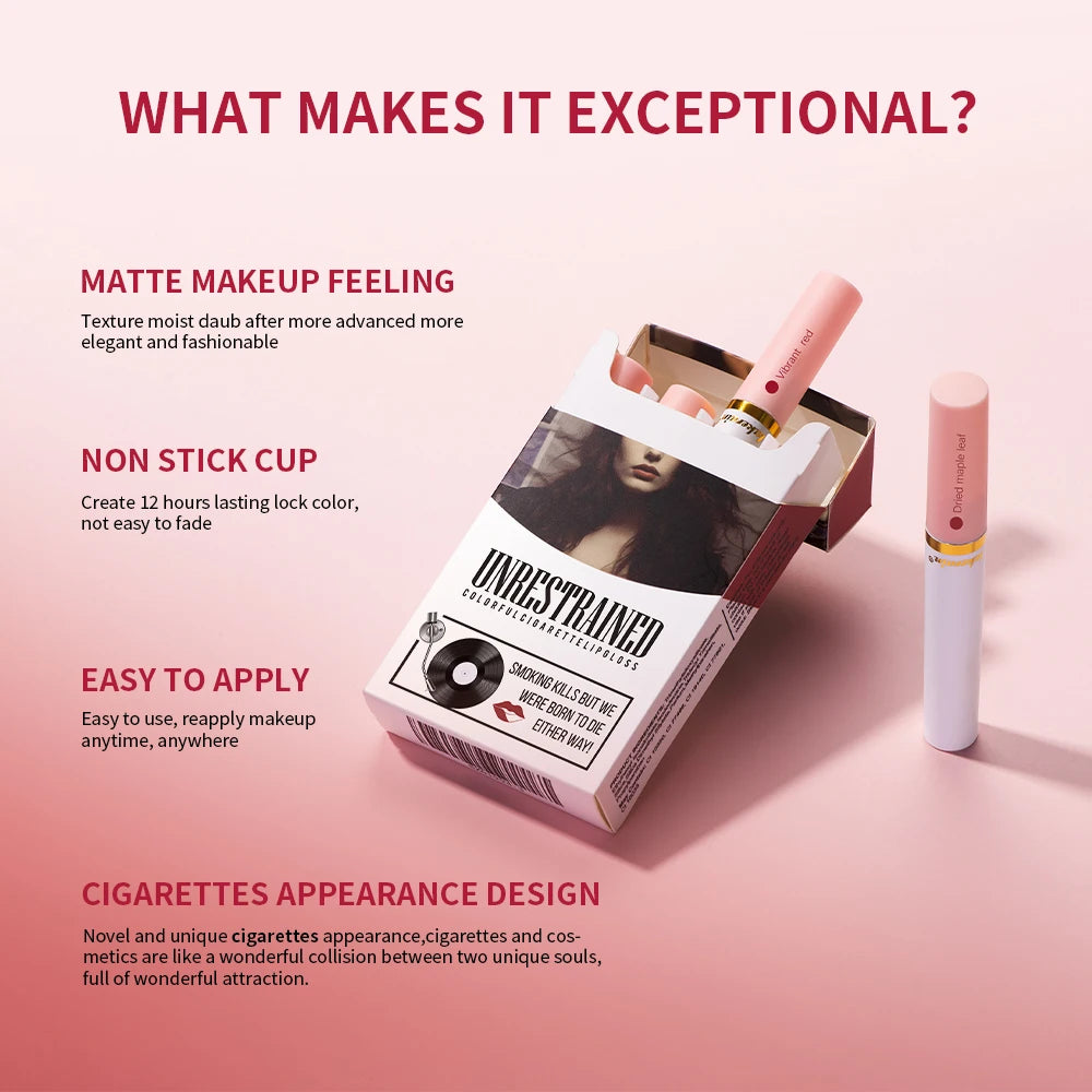 4pcs/set Velvet Lip Gloss Matte Liquid Lipstick Waterproof Long Lasting Tint Cigarette Tube Pigment Red Pink Makeup Oasis Select