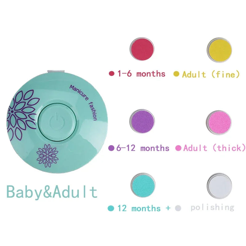 Electric Baby Nail Trimmer Kid Nail Polisher Tool Infant Manicure Scissors Baby Hygiene Kit Baby Nail Clipper Cutter For Newborn Oasis Select Green 6 grind heads