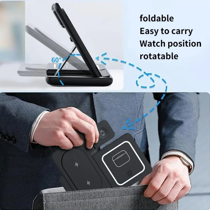 Foldable 3 In 1 Night LED Light Wireless Charger Quick Charging Dock For iPhone 16-12 Pro Samsung Apple Watch 2-8 SE Airpods Pro Oasis Select