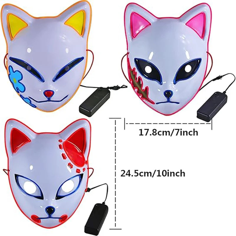 LED Fox Mask Halloween Mask Japanese Anime Cosplay Luminous Mask Suitable for Masquerade Holiday Party No Batteries Included Oasis Select