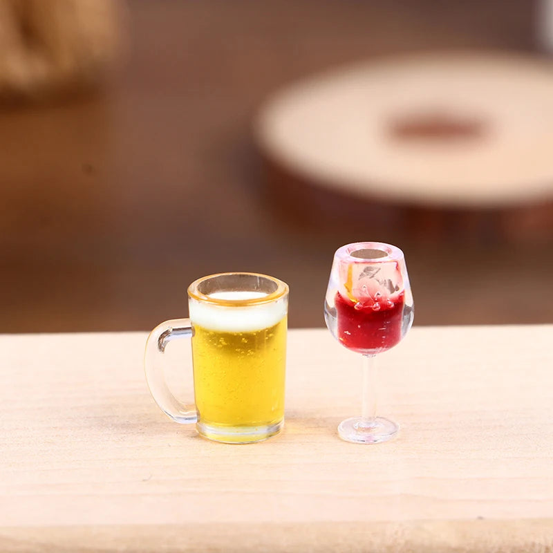 5Pcs 1:12 Dollhouse Miniature Wine Cup Beer Mug Wine Bottle Model Furniture House Decor Toy Oasis Select