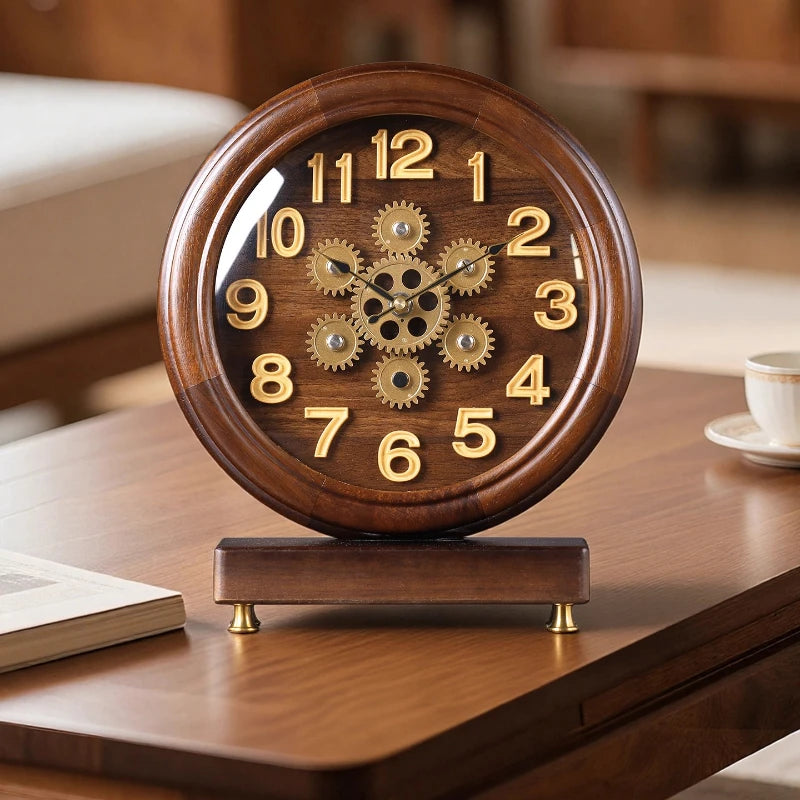 2025 New Solid Wood Table Clock Is A Creative and Retro European-style Pendulum Clock for The Living Room Desk Clock Oasis Select