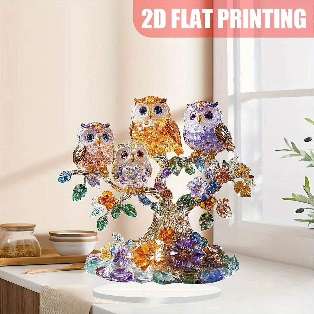 Flat Acrylic Ornament Cute Crystal Owls Desktop Decoration for Home Office Present Oasis Select owl