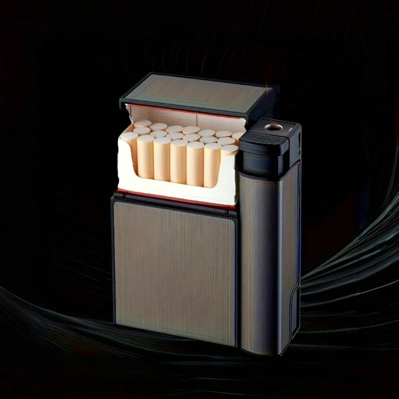 20PCS Capacity Metal Cigarette Case for 84mm Size with Lighter Case, Creative Cigarette Box Case Anti Pressure Moisture-proof Oasis Select BLACK