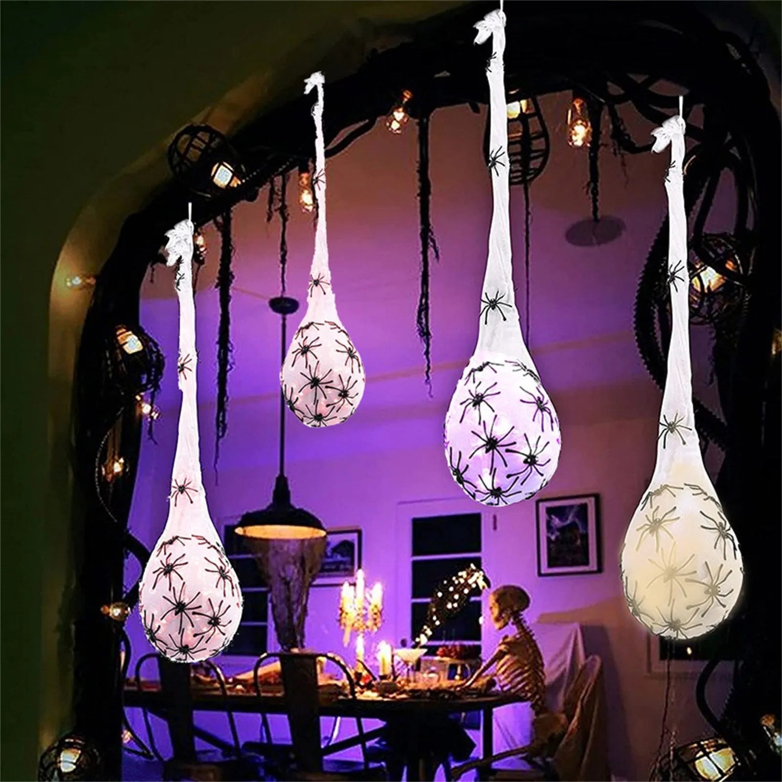 3-Pack LED Halloween Spider Egg Sacs – Glowing Hanging Decor Halloween Hanging Decor Oasis Select