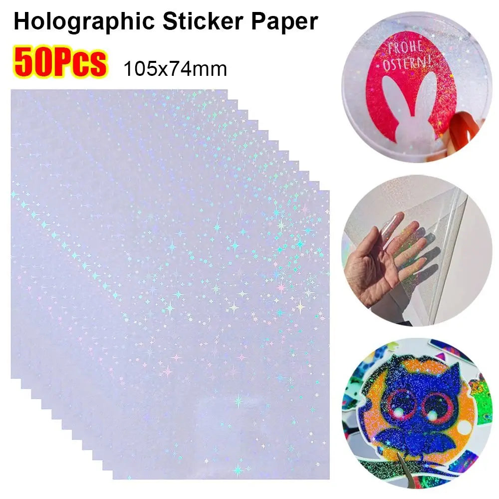 50Pcs Holographic Sand Stars Sticker Paper | 3" Self-Adhesive Film