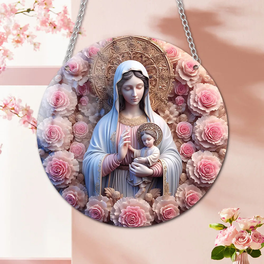 New Flower Cluster Angel Girl Warm Mother Daughter Acrylic Disc Hanging Pendant With Rope For Home Wind Chimes Decoration Oasis Select