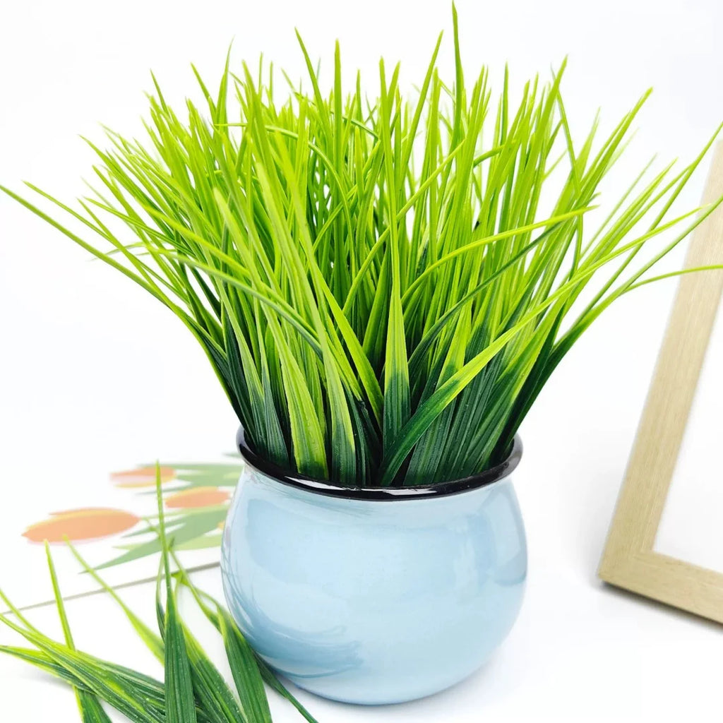 100pcs Bright Green Artificial Grass Bundles for Indoor Tabletop Greenery Spring Home Decor UV Resistant Natural Grass Bushes Oasis Select
