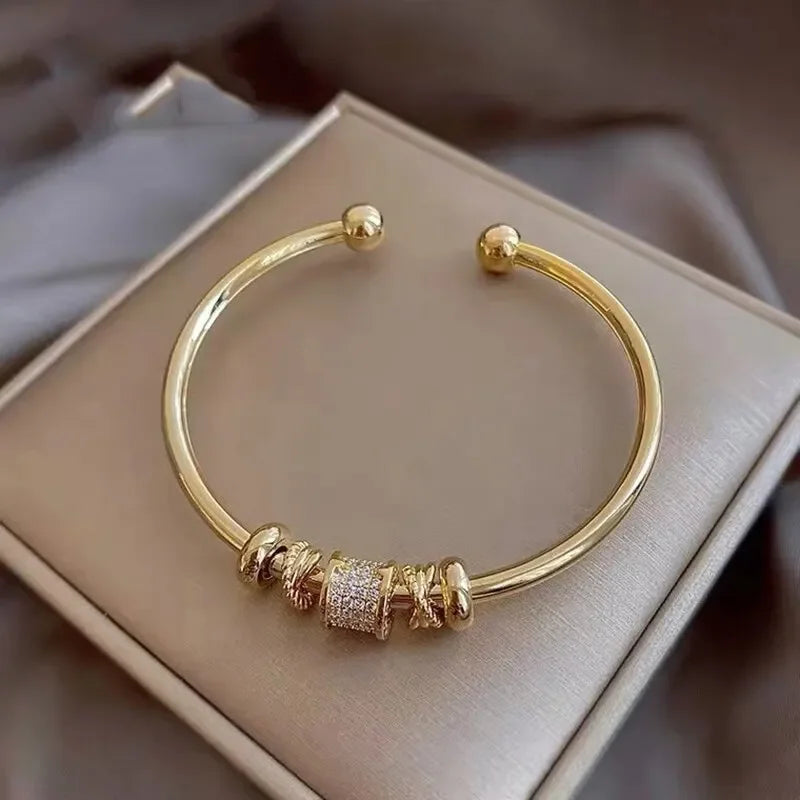 Gold Plated Cuff Bangle Copper Material Cubic Zircon Stone Rhodium Plated Size Adjustable Cuff Bracelet Girl Fashion Oasis Select Gold
