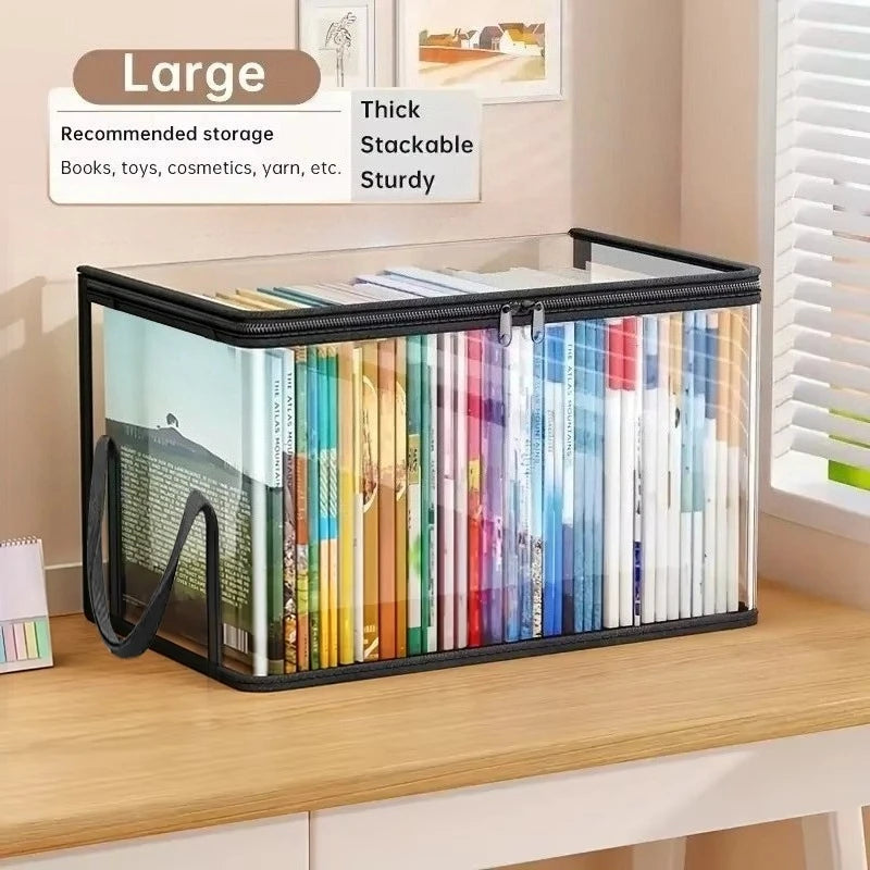 Clear PVC Storage Box | Flip-Top Lid & View Window | Multi-Use Organizer for Toys, Crafts & Supplies | Stationery File Storage Oasis Select Transparent Large