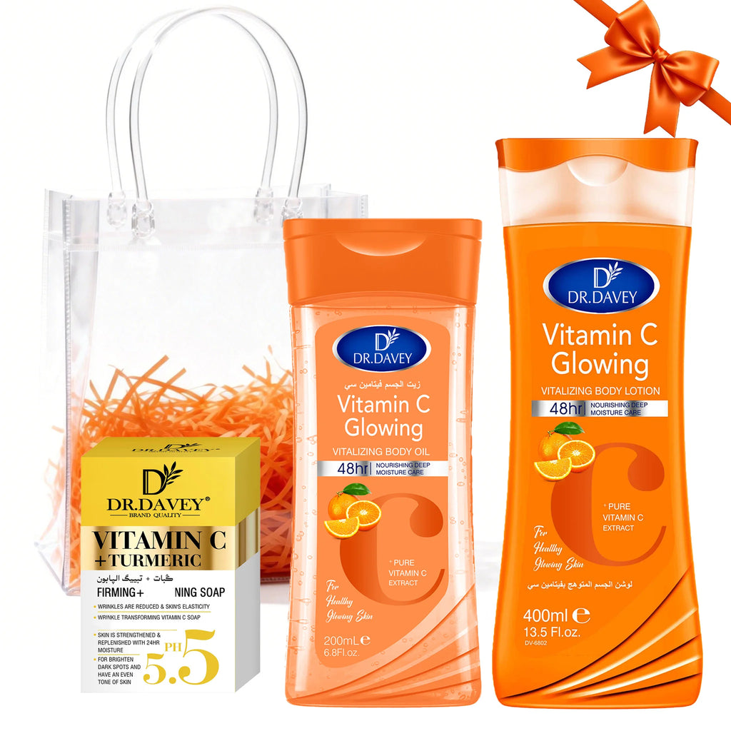 DR.DAVEY VITAMIN C Skin Care3Set Body Lotion+Soap+Body Oil Four Seasons Skin Care Set Gift Cleansing Hydrating and Moisturizing Oasis Select VITAMIN C Skin Care