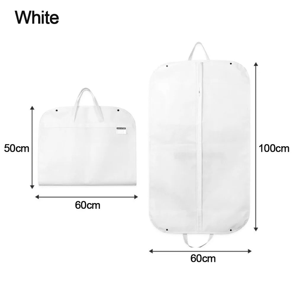 New Foldable Garment Bag Portable Non-woven Suit Storage Bag Solid Color Clothing Dustproof Cover Oasis Select White