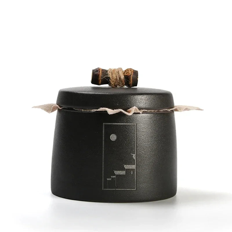 Ceramic Moisture-proof Sealed Tank Tea Caddy Organizer Home Storage Tank retro black ceramic moisture-proof sealed jar Tea Can Oasis Select JAR07