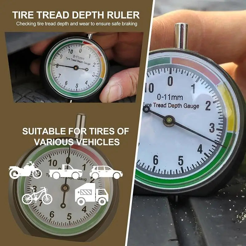 Tire Tread Depth Gauge Car Tire Tread Meter Measurer High Accuracy Tyre Measure Tool Brake With Storage Bag Auto Accessories Oasis Select
