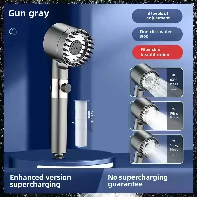 2026 New Turbocharged Filter Shower Head 3 Modes High Pressurized Handheld Shower with Massage Brush One Click on/Off Switch Oasis Select shower head