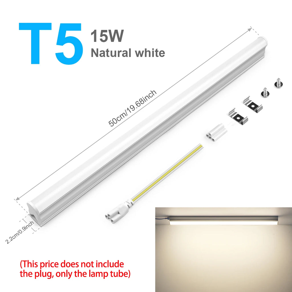 T5/T8 Led Tube Light 15W/25W Aluminium Bar Lamp 50CM 2835LEDs Ceiling Wall Lamps for Indoor Workbench Warehouse Garage Lighting Oasis Select T5 Neutral No Plug
