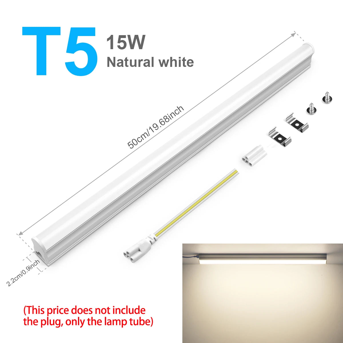 T5/T8 Led Tube Light 15W/25W Aluminium Bar Lamp 50CM 2835LEDs Ceiling Wall Lamps for Indoor Workbench Warehouse Garage Lighting Oasis Select T5 Neutral No Plug