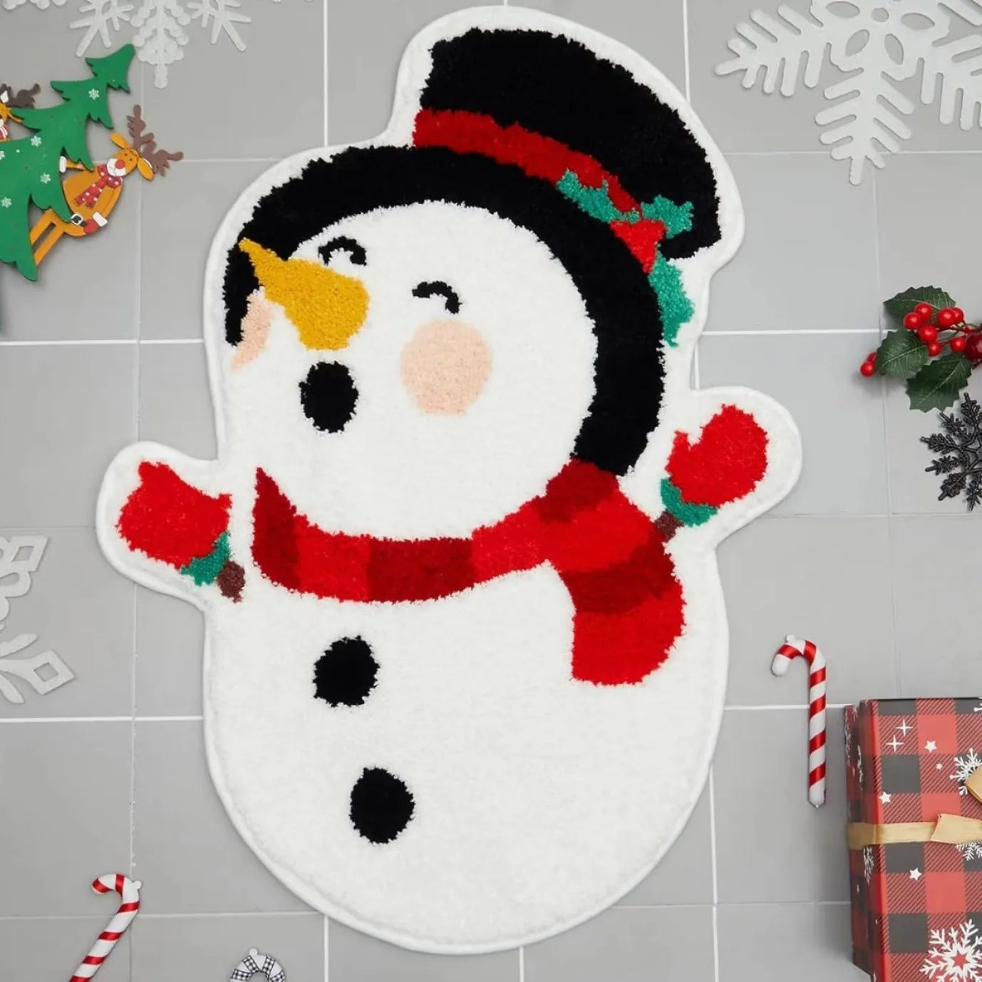 Nordic Irregular-shaped Christmas Series Faux Cashmere Floor MATS Home Decorative Bathroom Absorbent MATS Oasis Select Snowman-1 40 60cm